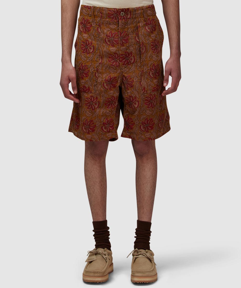 Engineered Garments Fatigue Short In Khaki Floral Printed Corduroy