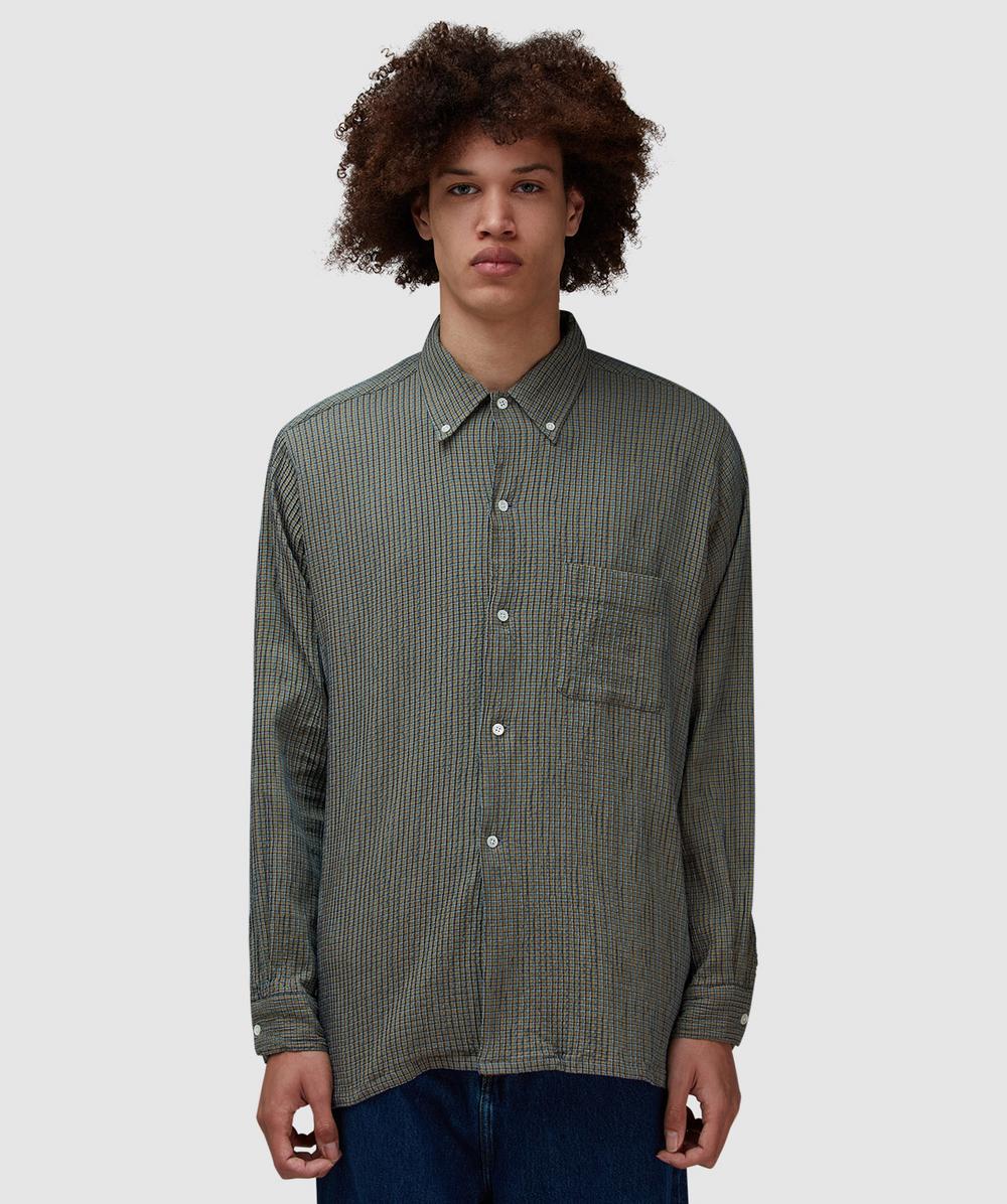 Beams Plus Open B.D. Plaid Shirt (Olive - L) - Size L, Male