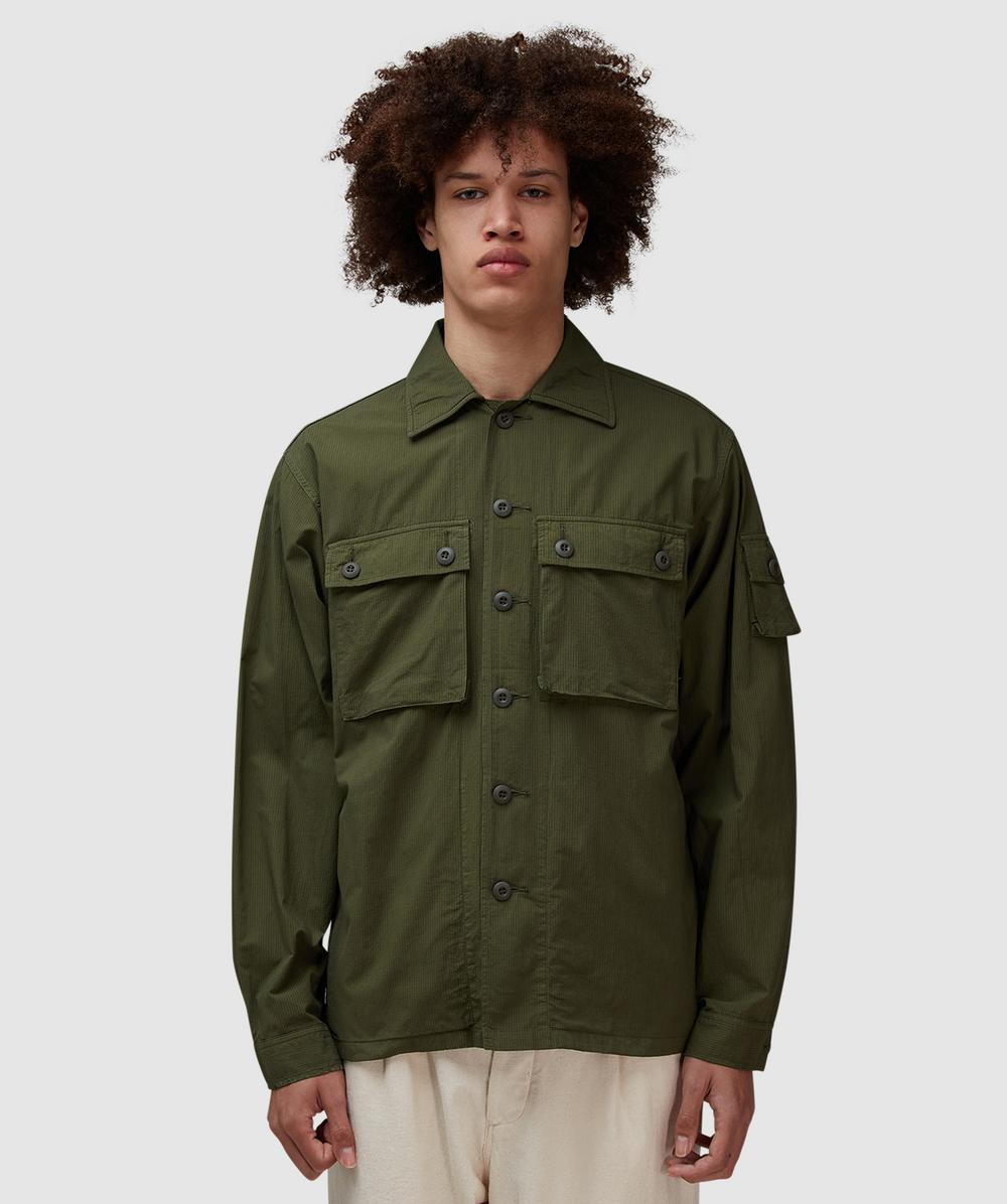 Beams Plus Textured Military Shirt Jacket (Olive - S) - Size S, Male