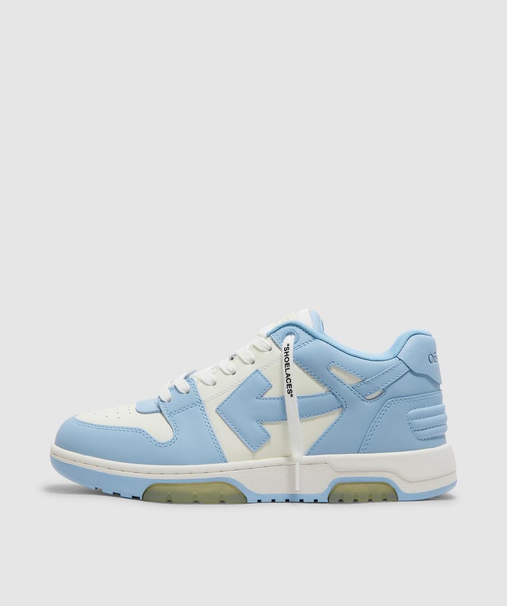 Off White C/o Virgil Abloh Off White Co Virgil Abloh Out Of Office Leather Trainer In White/light Blue