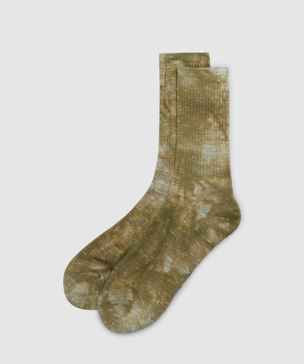 Anonymous Ism Uneven Dyed Sports Sock In Khaki