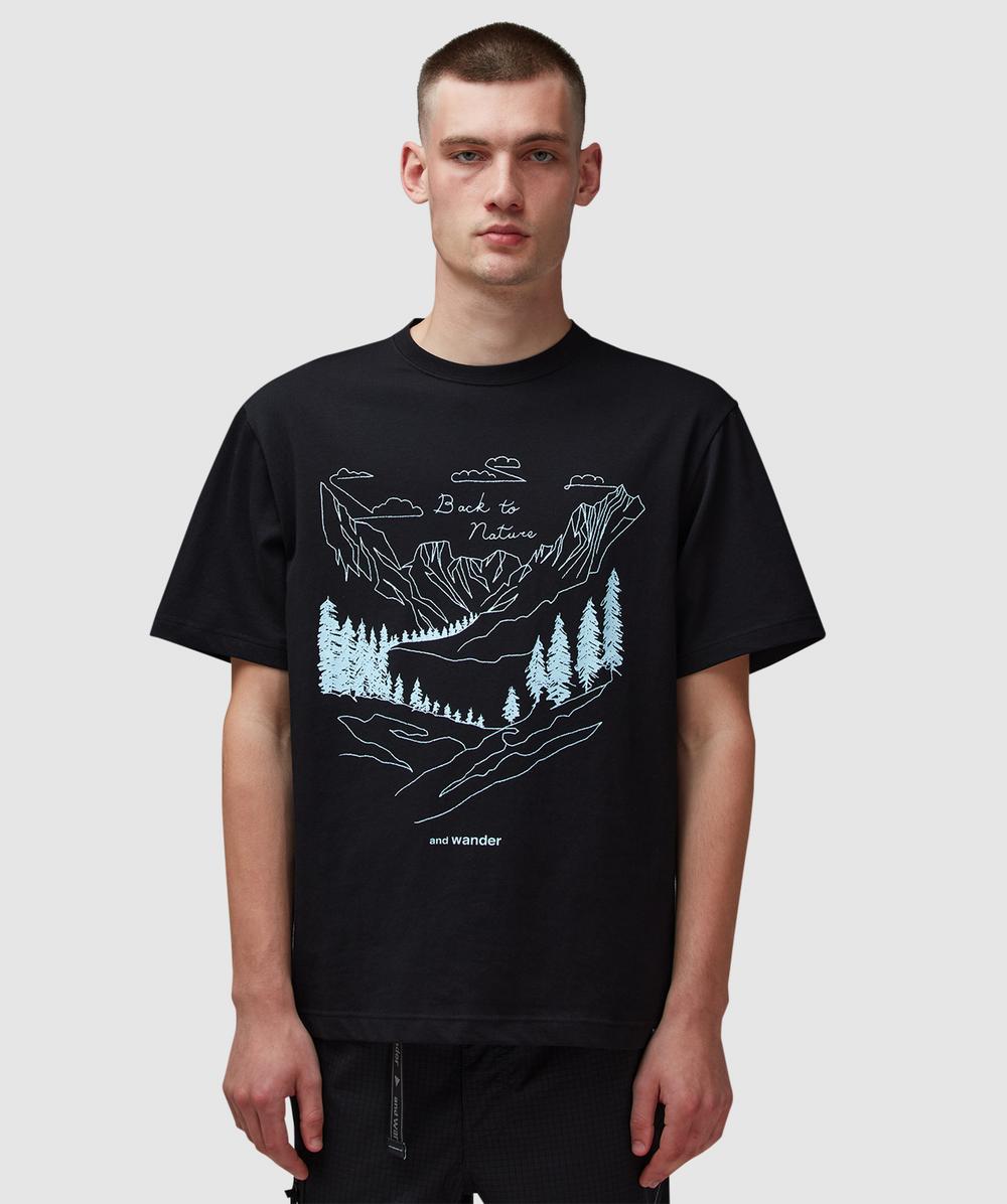 And Wander Nature Printed T-Shirt (Black - L) - Size L, Unisex