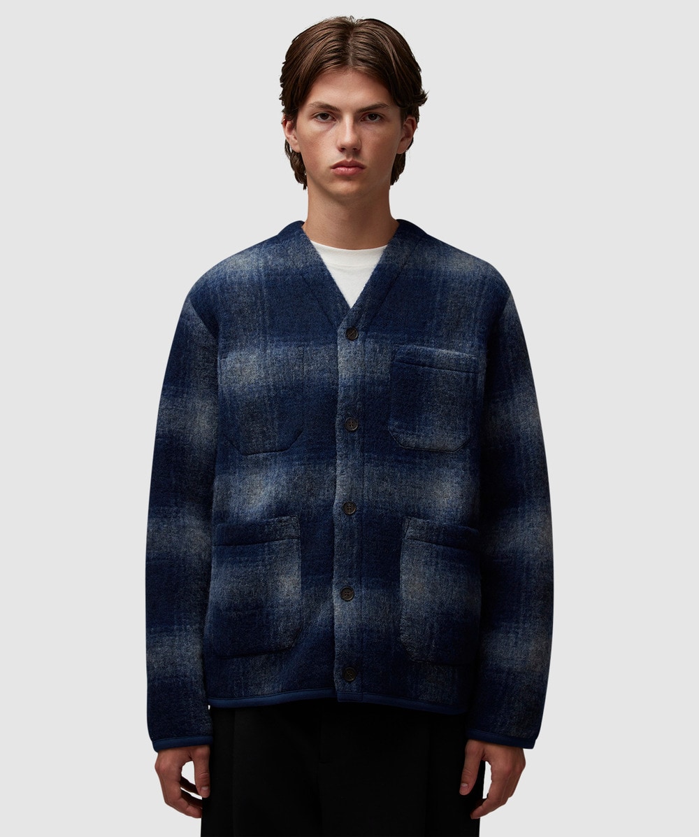 Universal Works Fresco Fleece Cardigan (Navy/Grey - M) - Size Clothing & Accessories > Clothing > Outerwear > Coats & Jackets, Male