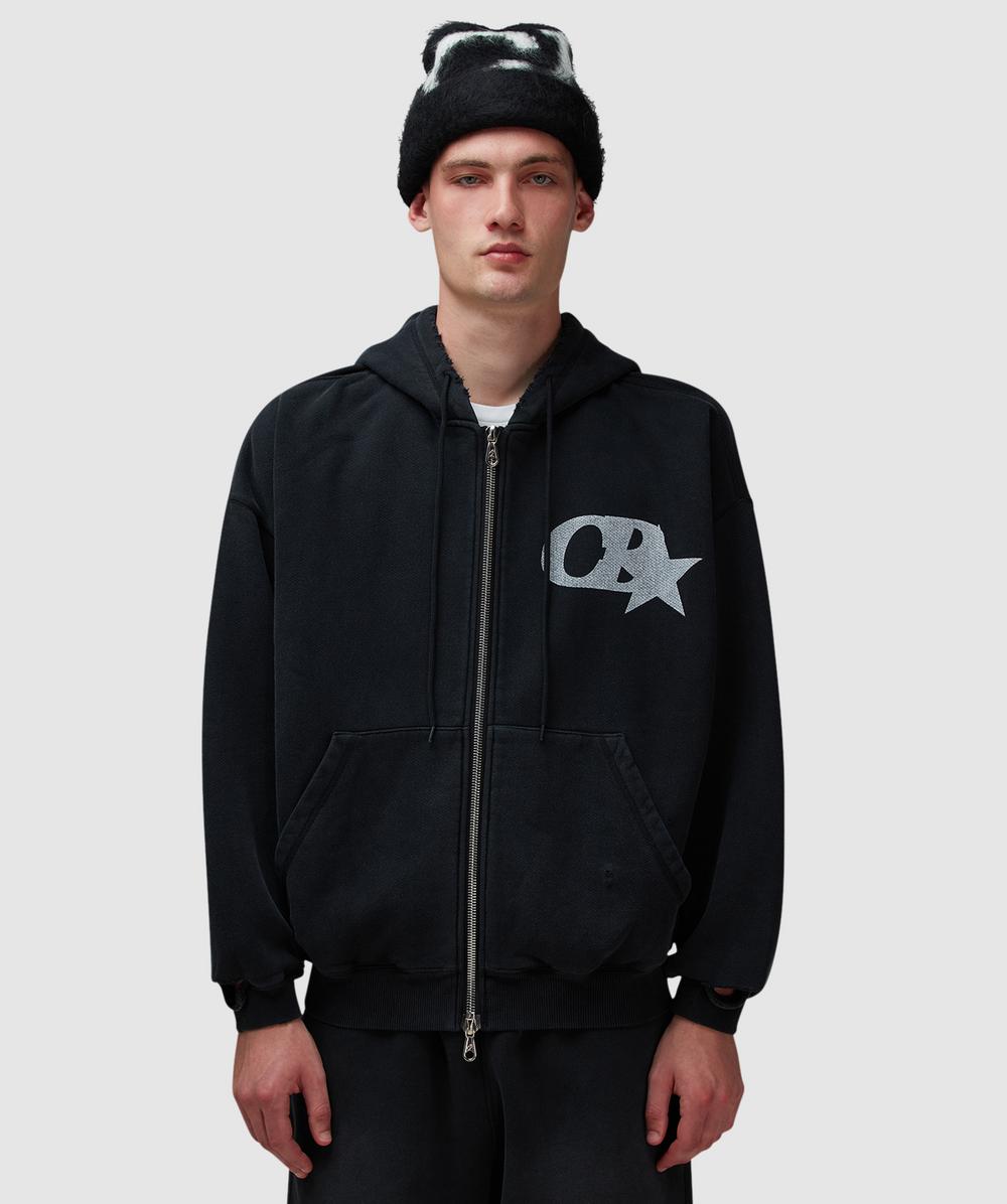 Cole Buxton Lightweight Distressed Zip Hoodie (Vintage Black - L) - Size L, Male