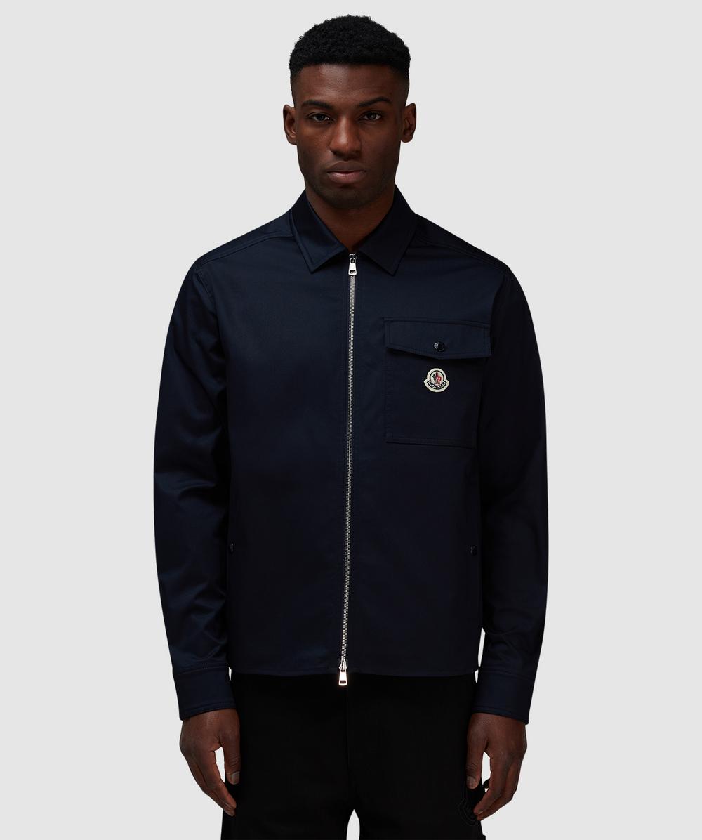 Moncler Cotton Stretch Garbardine Zip-up Shirt Jacket In Navy