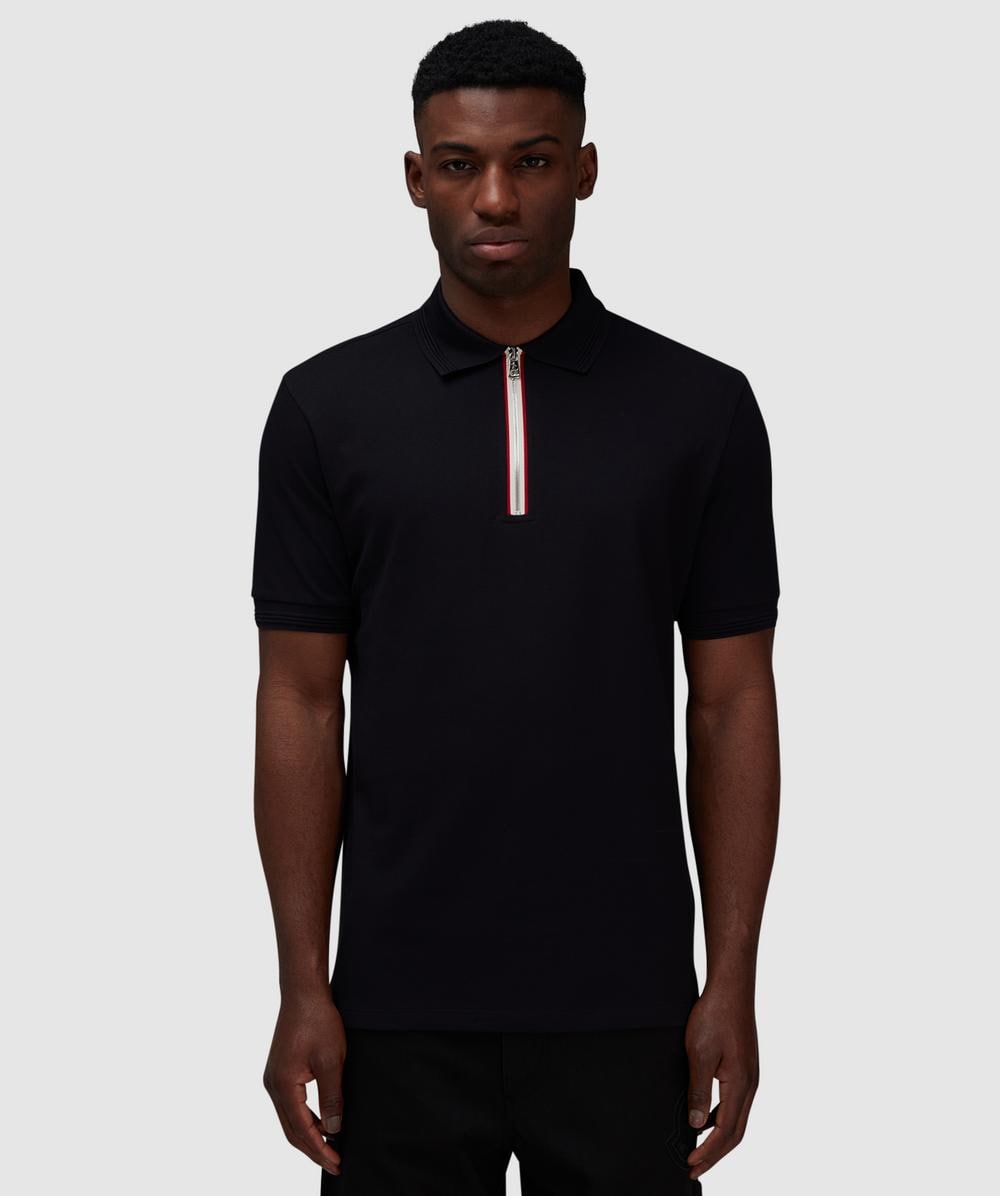 Moncler Zip Placket Trim Polo T-Shirt (Black - M) - Size Clothing & Accessories > Clothing > Shirts & Tops, Male