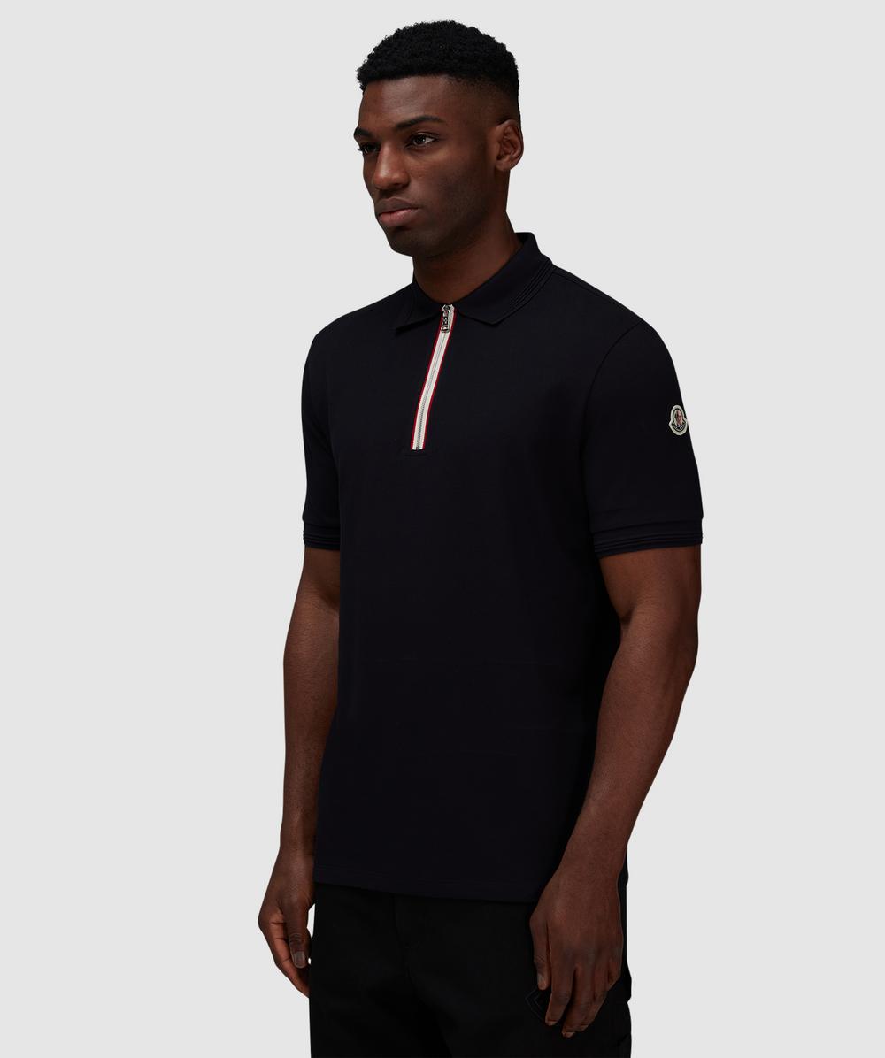 Moncler Zip placket trim polo t-shirt | BLACK | SEVENSTORE