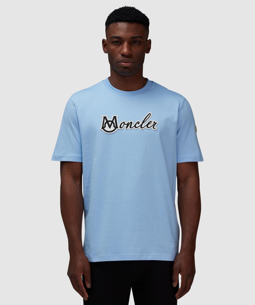 Moncler Logo Embroidered Cotton T-shirt In Blue