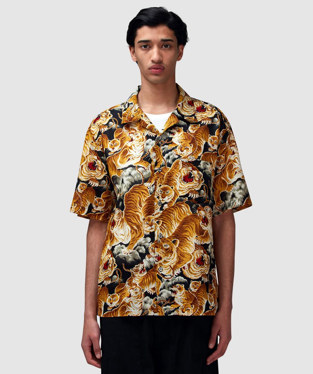 FrizmWORKS Tiger Hawaiian Half Shirt (Black - M) - Size M, Male