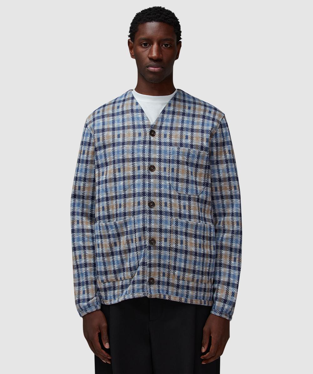 Universal Works Summer Check Cardigan (Brown/Blue - S) - Size Clothing & Accessories > Clothing > Shirts & Tops, Male