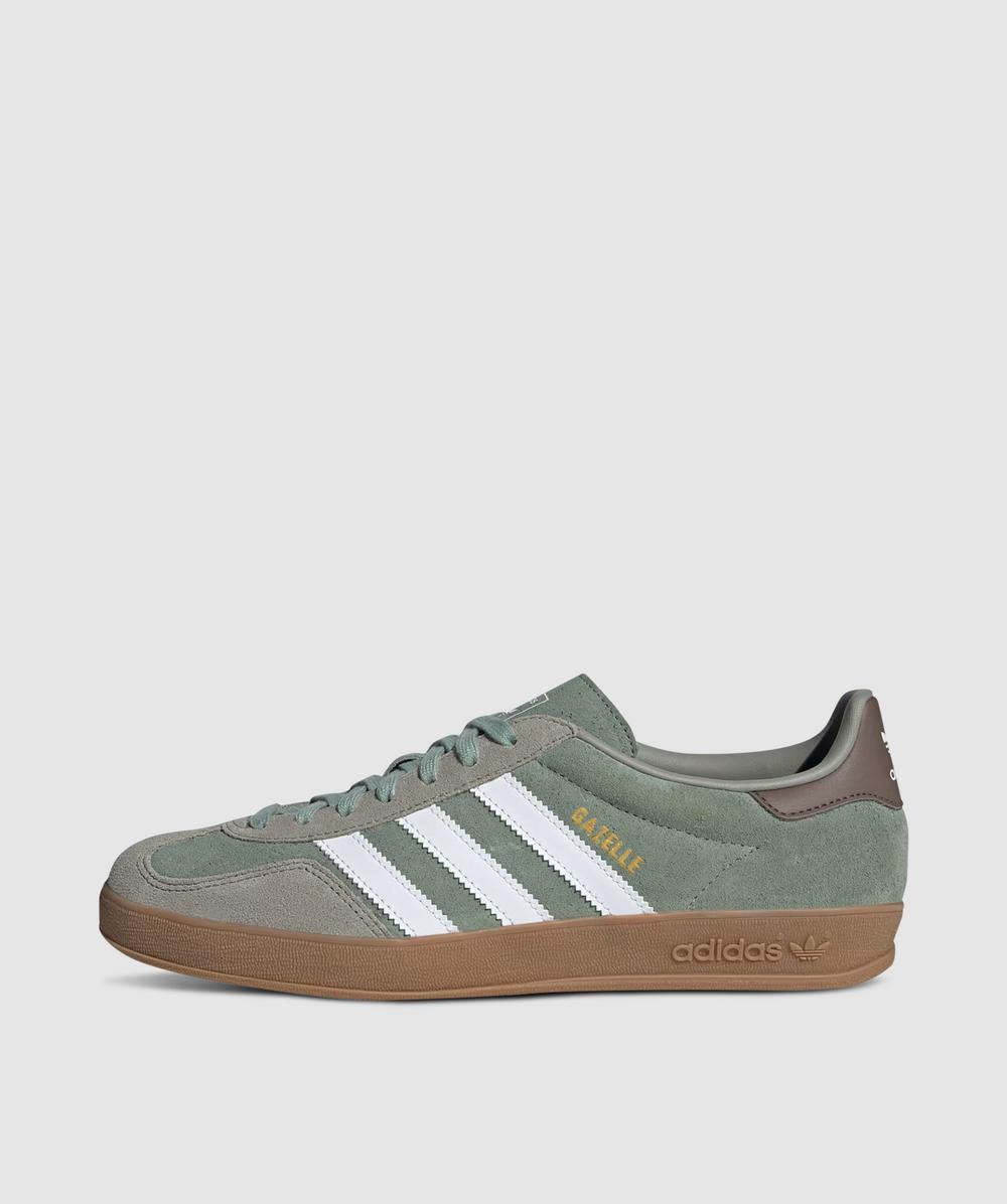 Adidas Women's Beige Gazelle Indoor Sneaker (Silver Pebble/Silver Green/Ftwr White - 4) - Size 4