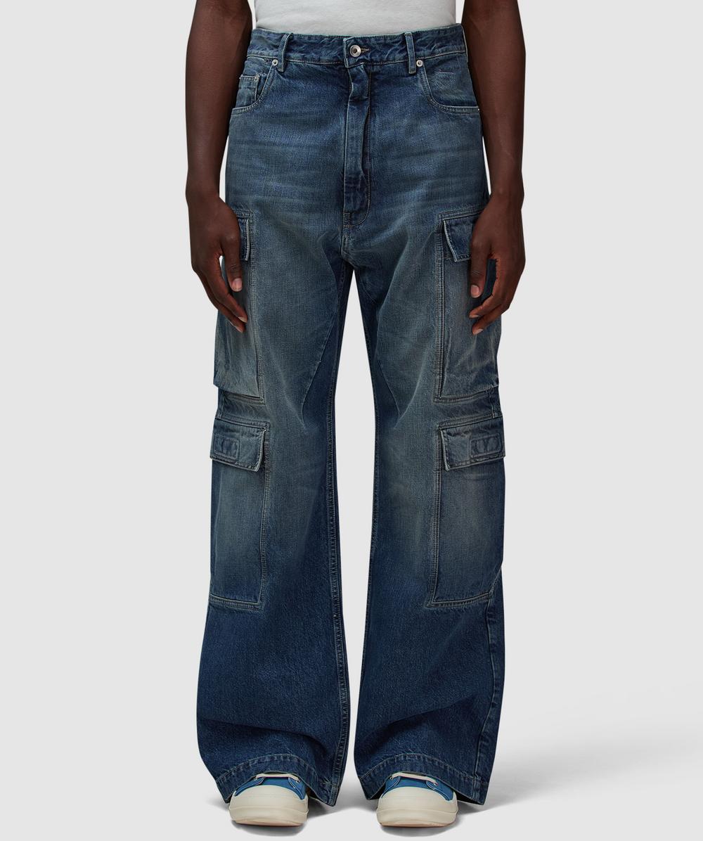 Rick Owens Double Cargo Jean In Washed Indigo