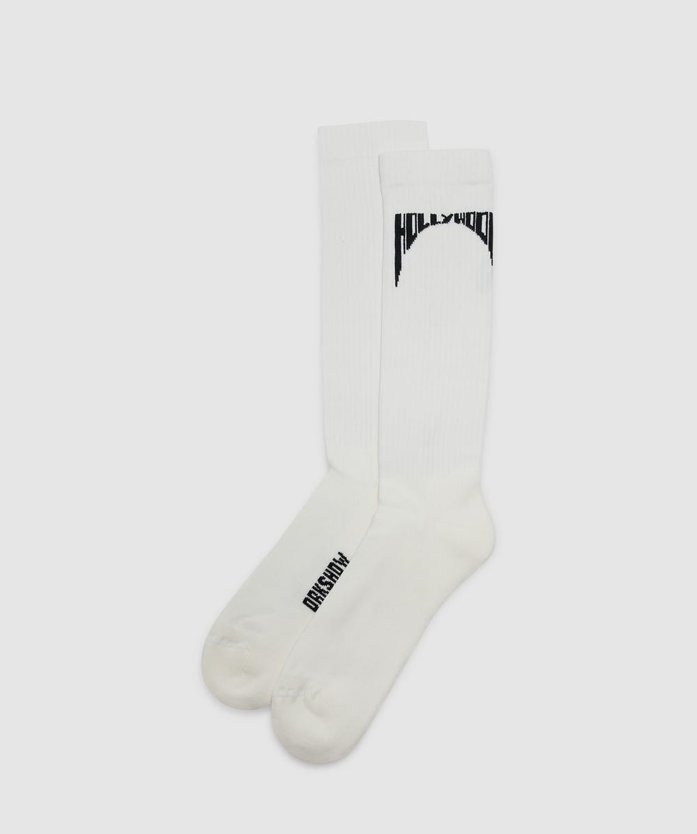 Rick Owens Hollywood Knee High Socks In Milk/black