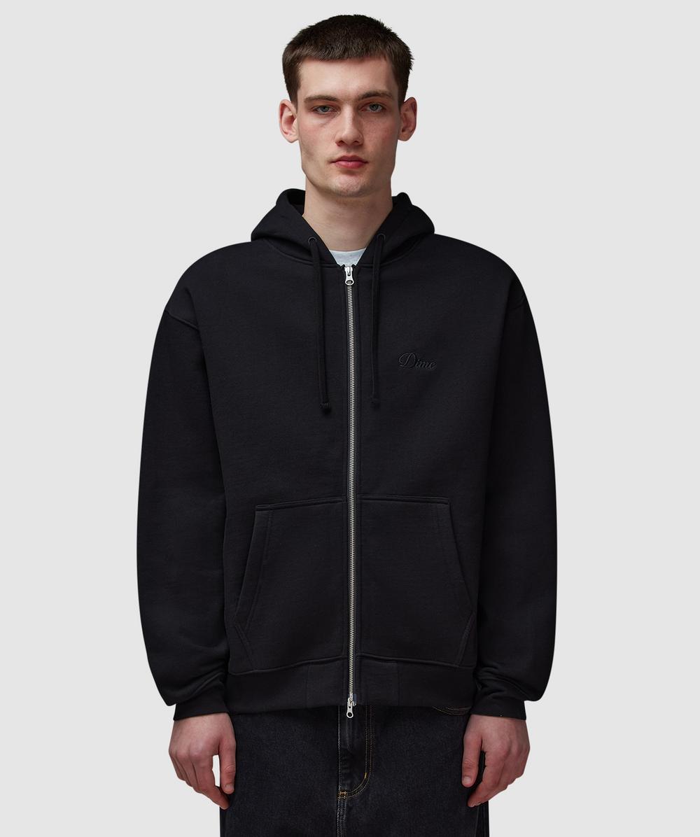 Dime Cursive Small Logo Zip Hoodie In Black
