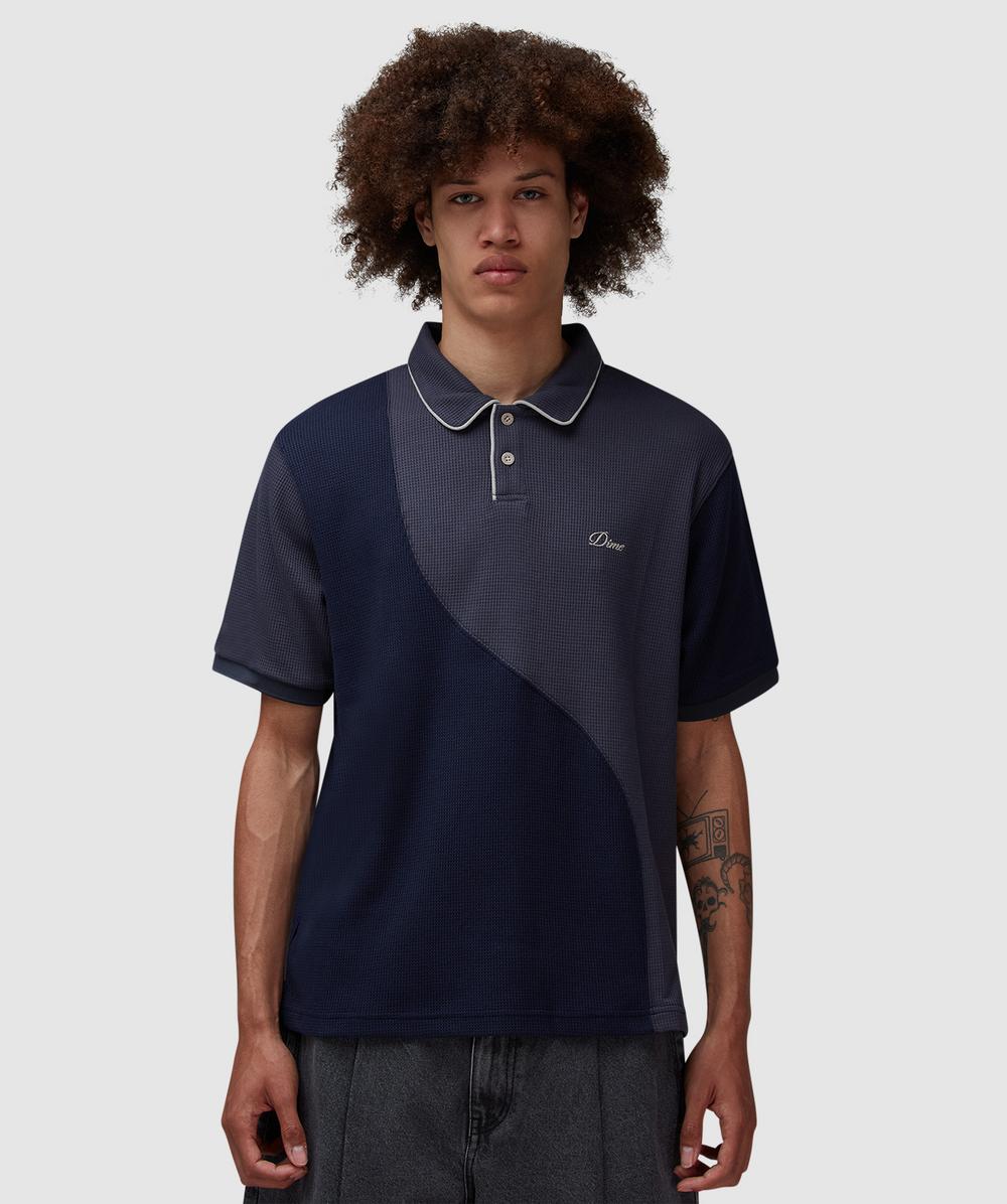 Dime Waffle Polo T-Shirt (Indigo - L) - Size L, Male