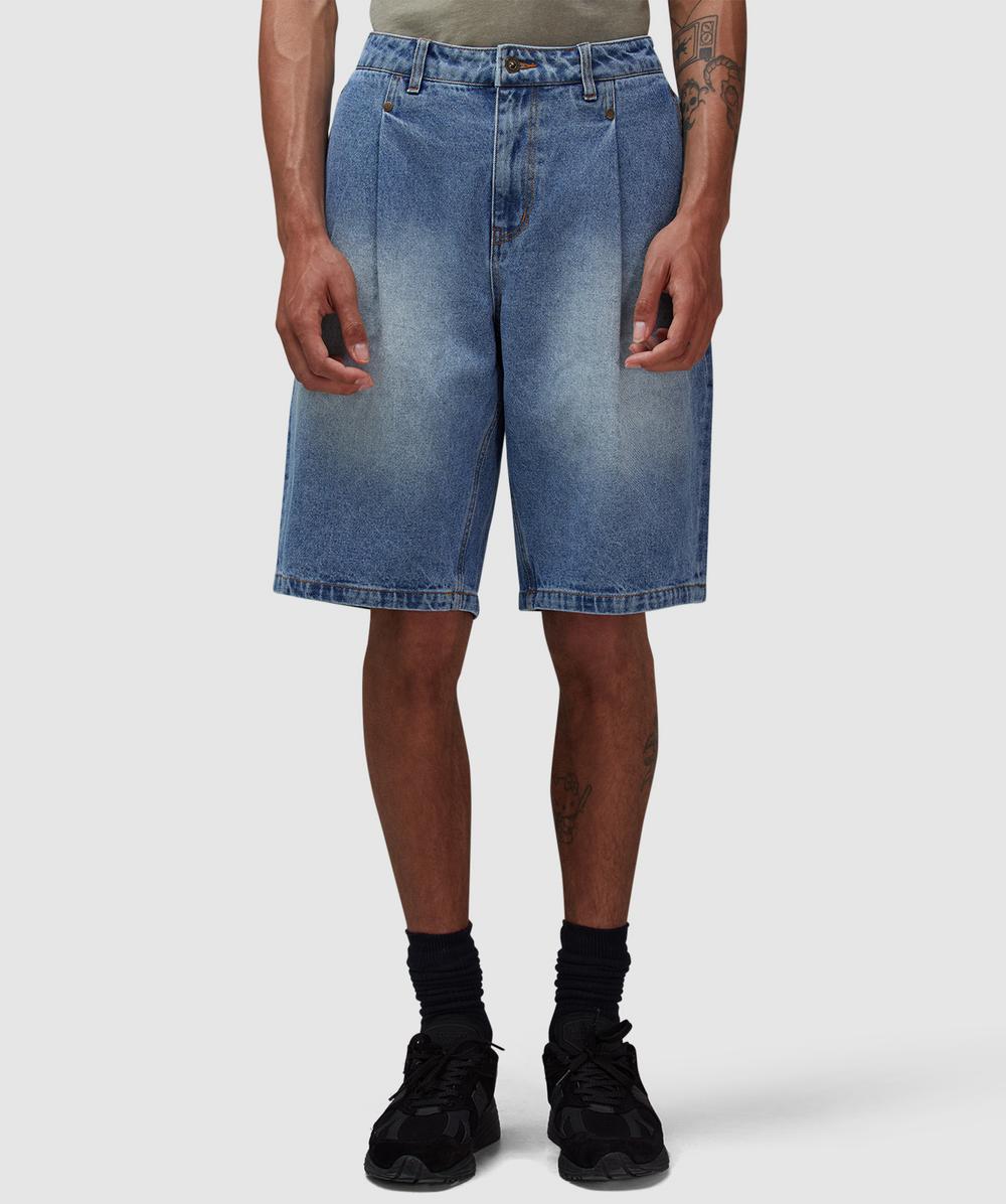 Dime Pleated Denim Short (Blue Washed - 34) - Size 34, Male