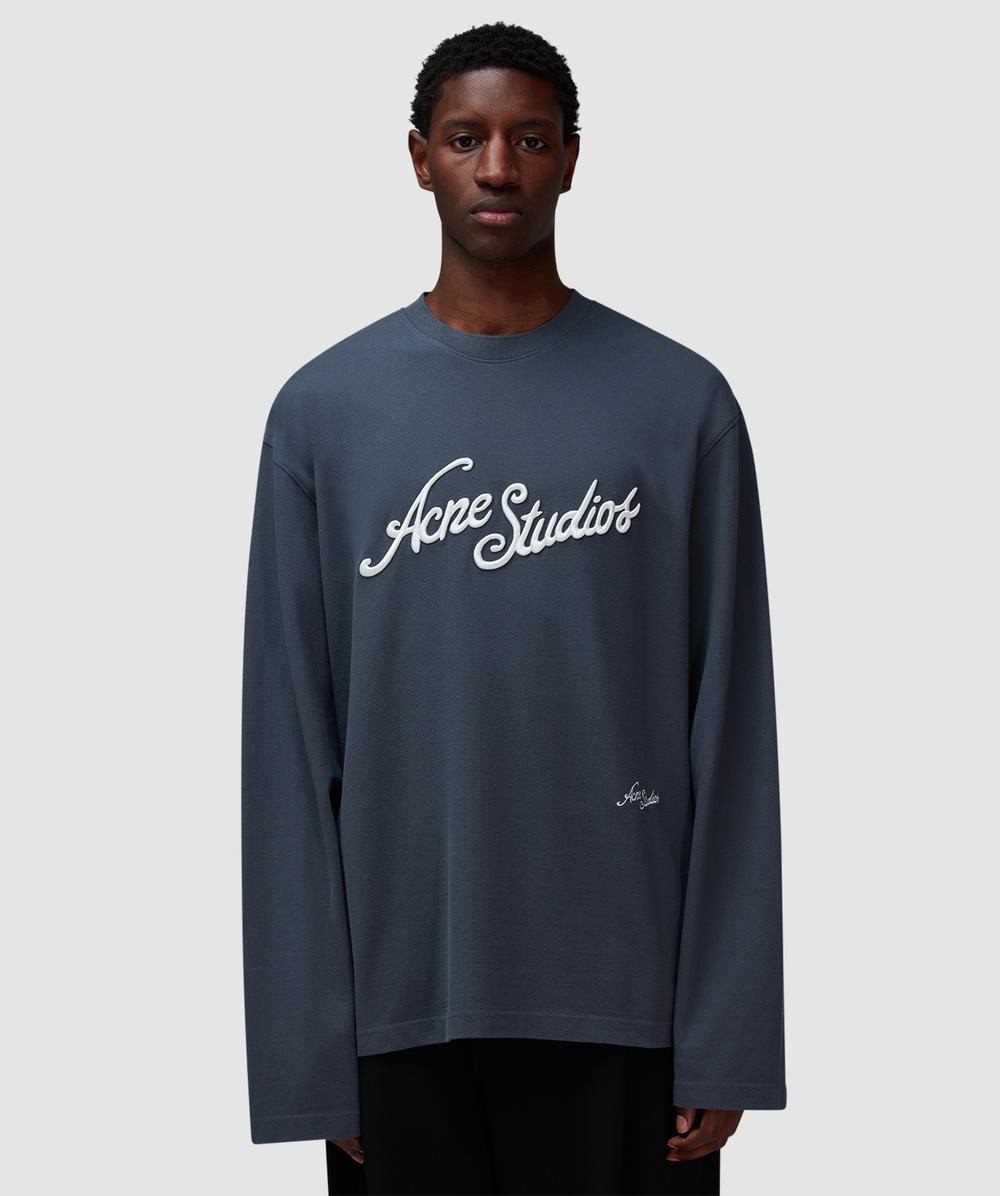 Acne Studios Exford Tourist Logo Pique Long Sleeve T-Shirt (Faded Grey - S) - Size S, Unisex