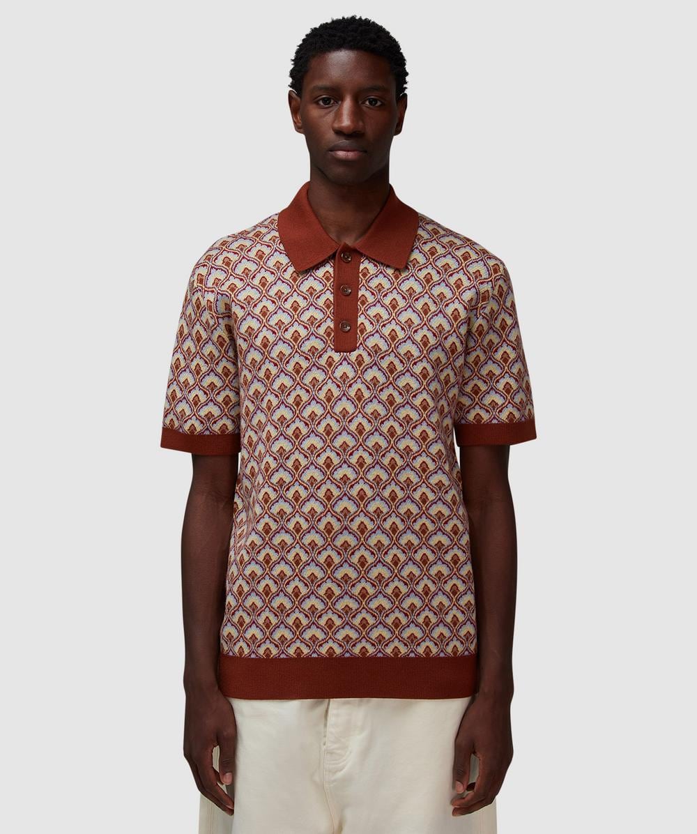 Drôle de Monsieur Tapestry Knit Polo Shirt (Multicolor - S) - Size S, Male