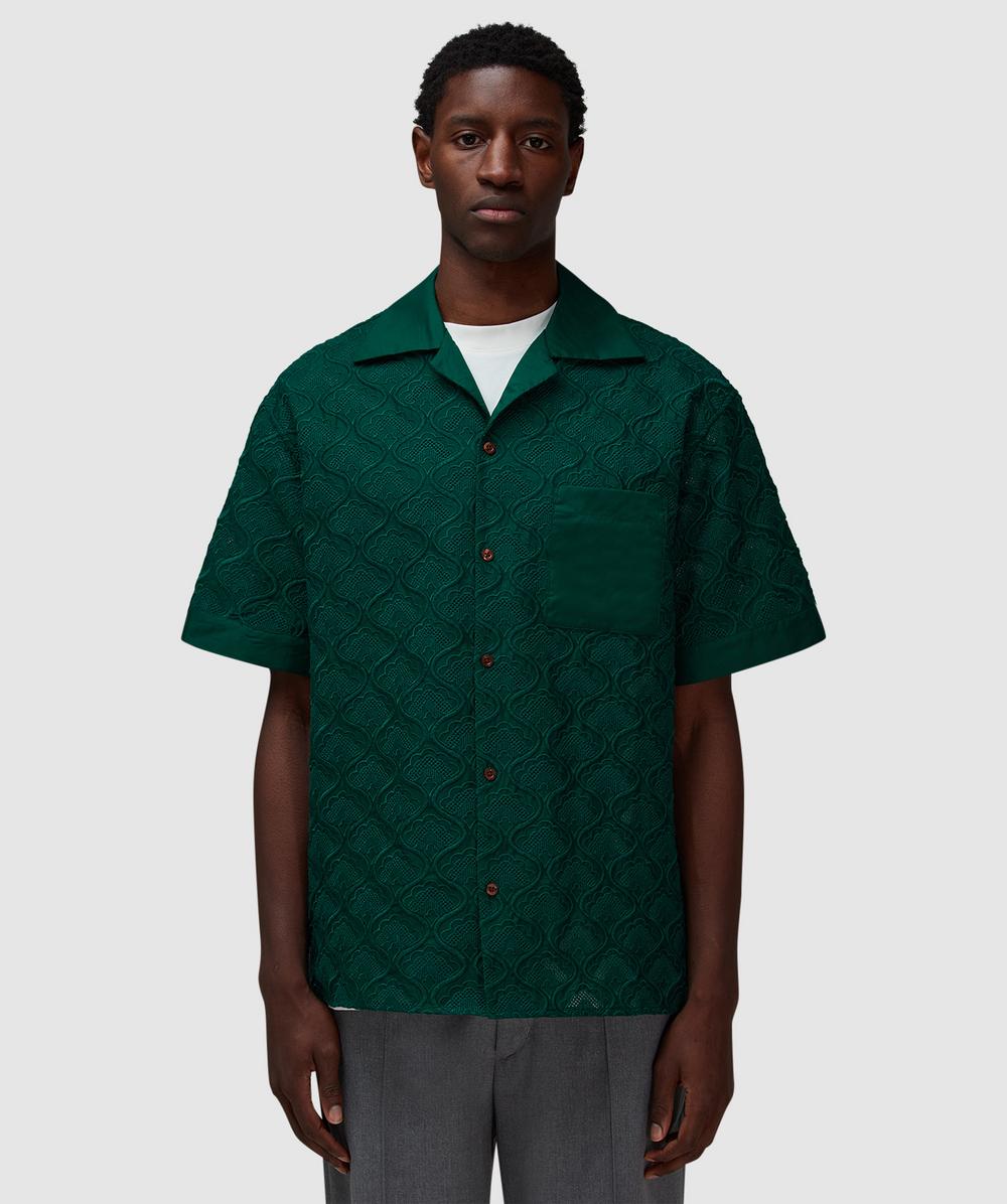 Drôle de Monsieur Embroidered Tapestry Shirt (Dark Green - S) - Size S, Male