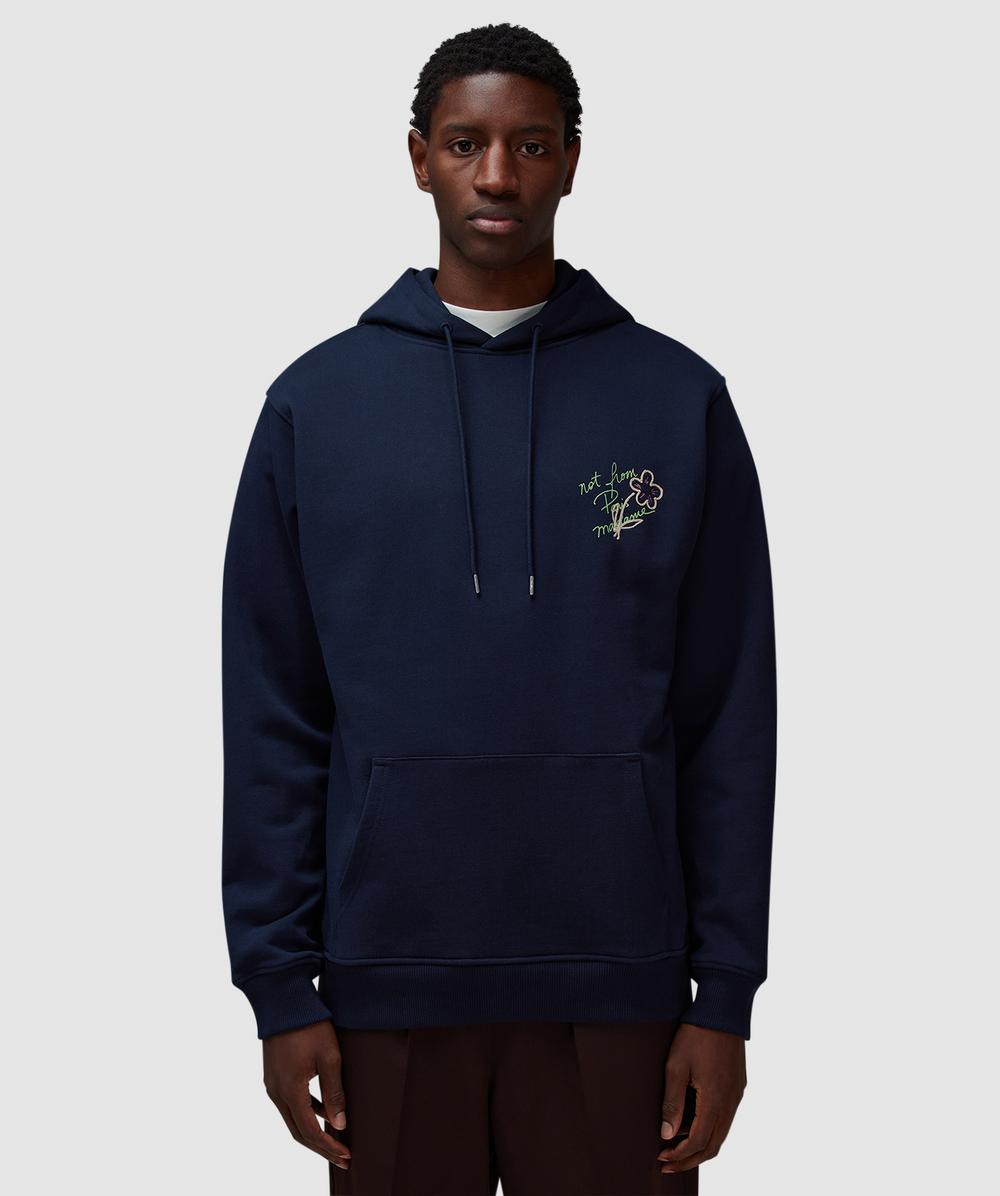 Drôle de Monsieur Sketched Slogan Hoodie (Navy - S) - Size S, Male
