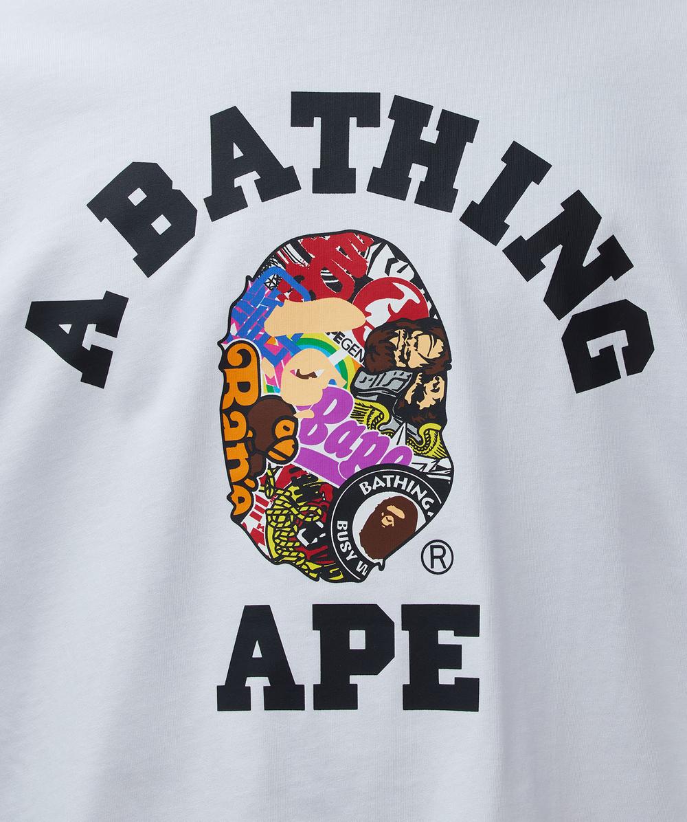 ◆BAPE◆ Multi-logo collage relaxed t-shirt M WHITE 001TEL30 BAPE - A Bathing Ape Multi logo college t-shirt | WHITE