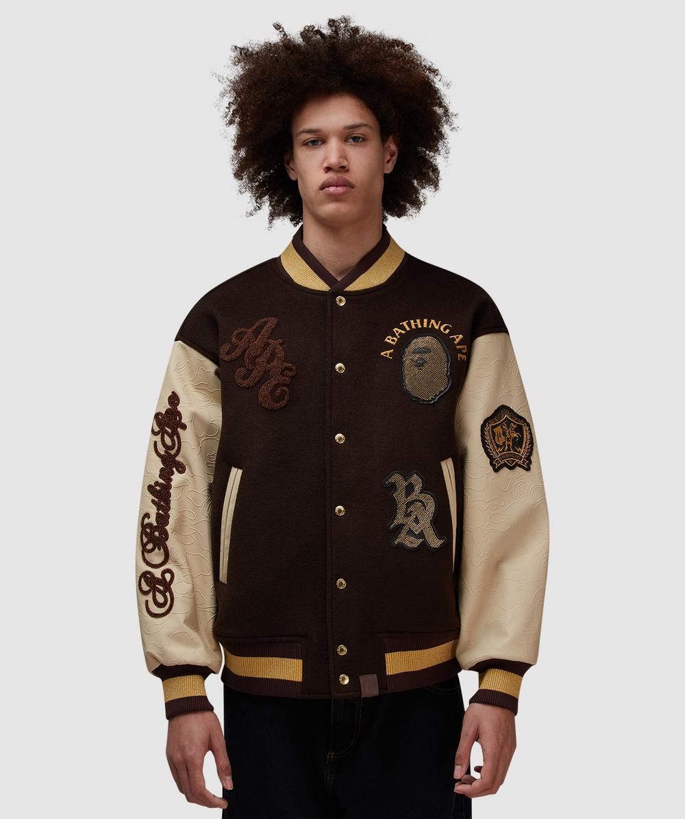 BAPE - A Bathing Ape Line Camo Varsity Jacket (Brown - M) - Size M, Male