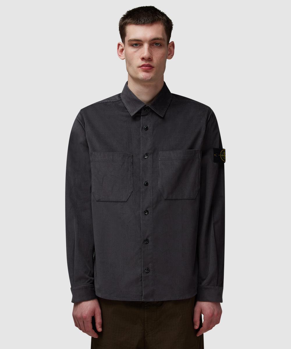 Stone Island Micro Corduroy Shirt (Charcoal - M) - Size M, Male
