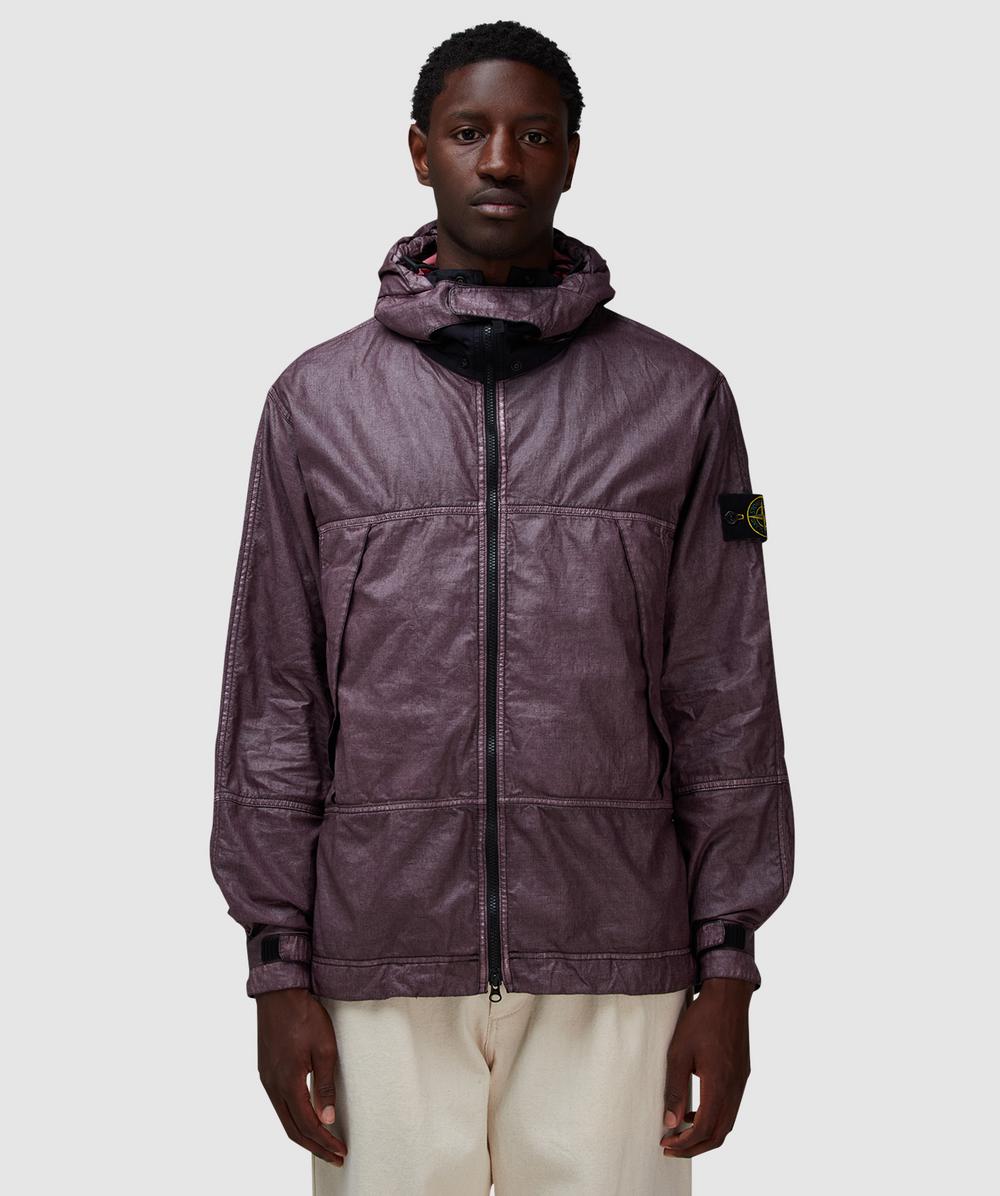 Stone Island Raw Linen Short Parka Jacket (Dark Burgundy - M) - Size M, Male