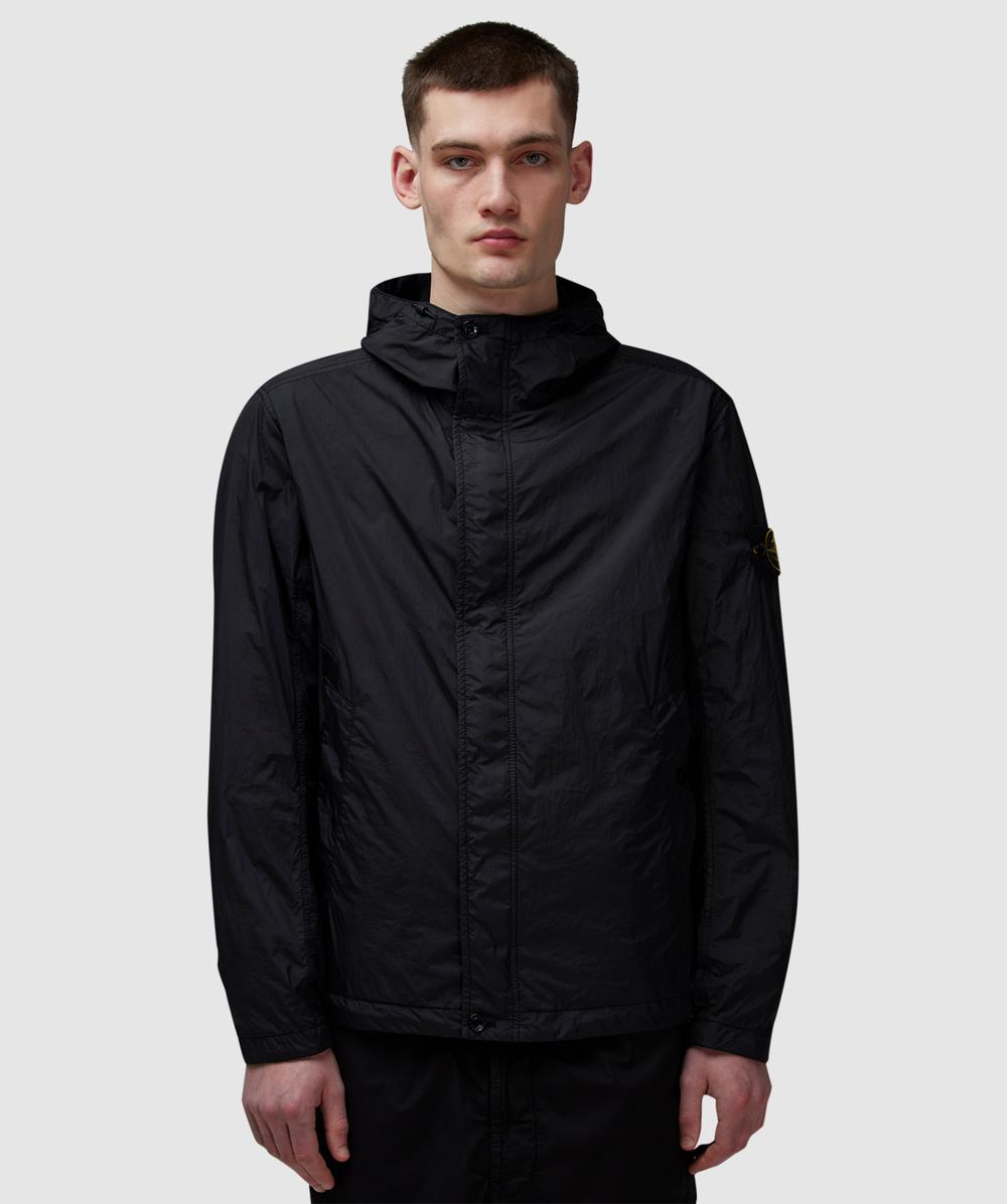 Stone Island Crinkle R-ny Short Parka In Black