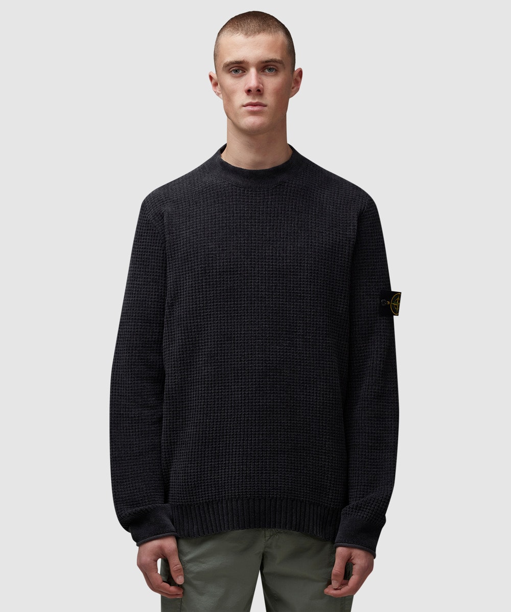 Stone Island Cotton Chenille Knit Sweater (Charcoal - M) - Size M, Male