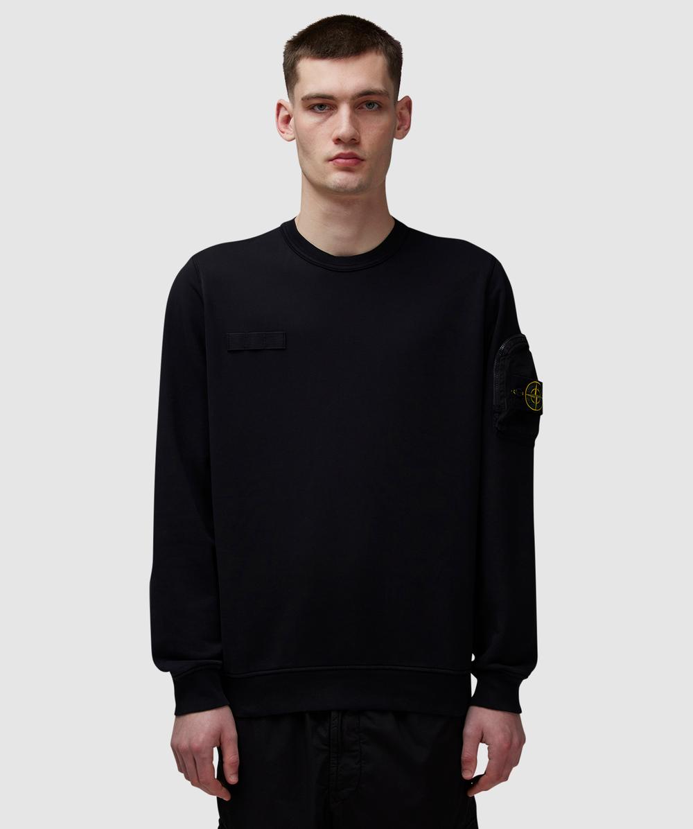 Stone Island Garment Dyed Zip Arm Pocket Sweatshirt (Black - Xxl) - Size Clothing & Accessories > Clothing > Shirts & Tops, Male