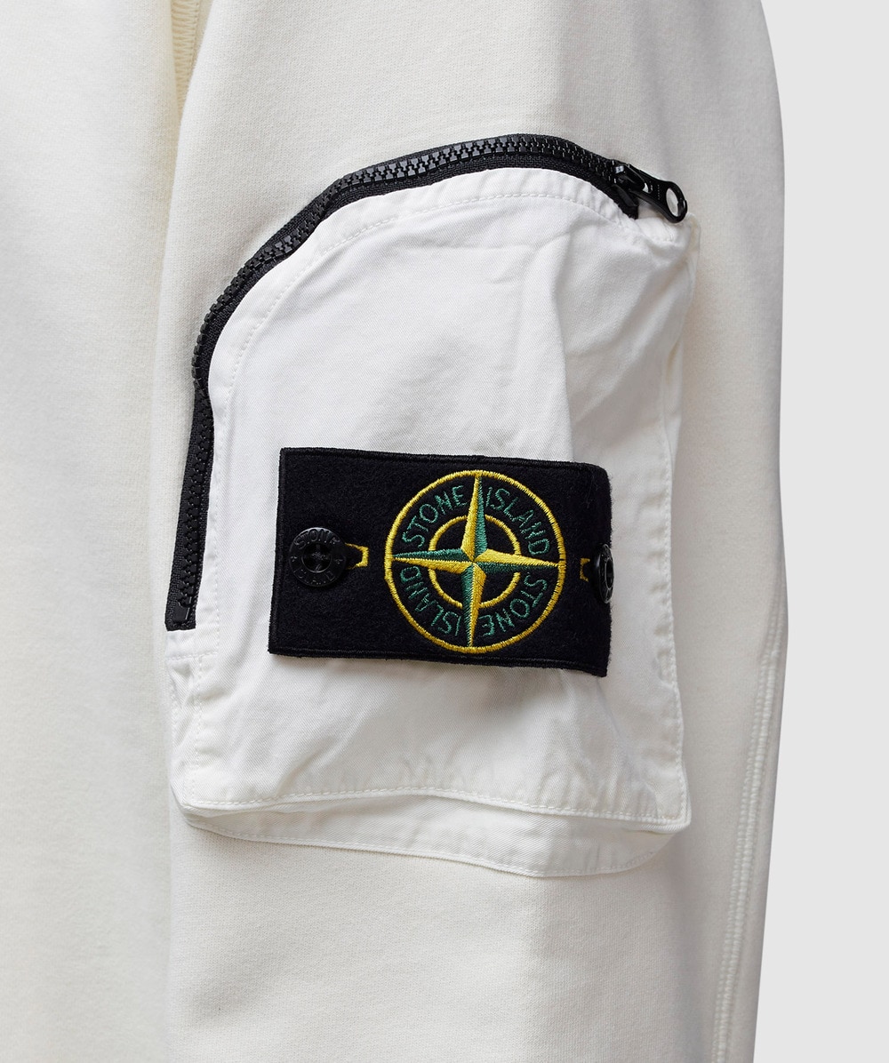 Stone Island Garment dyed zip arm pocket sweatshirt | IVORY Stone Island Garment dyed zip arm pocket sweatshirt | IVORY