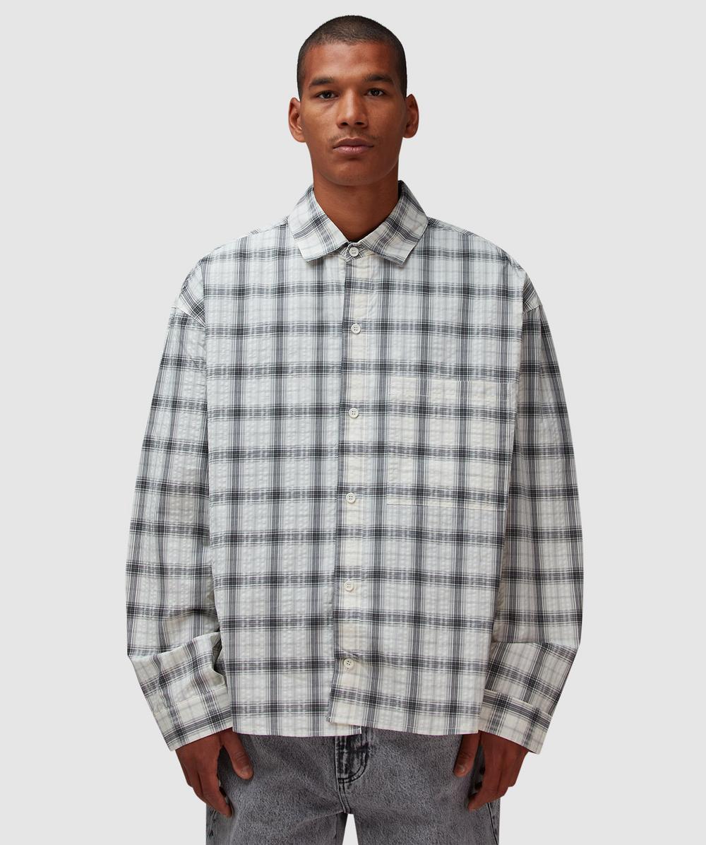 MKI MIYUKI ZOKU Box Dress Shirt (Off White Check - S) - Size S, Male