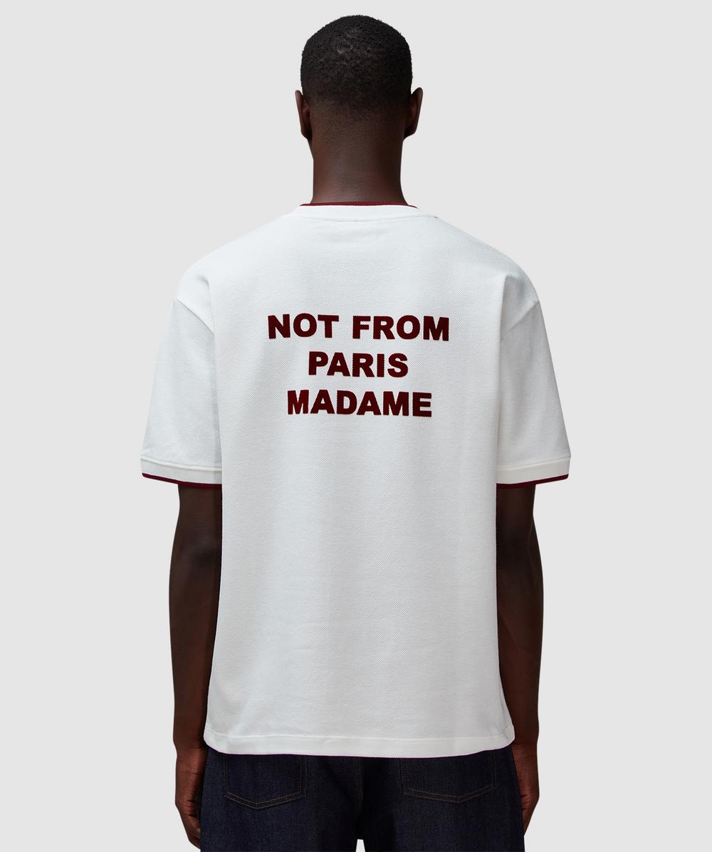 Drôle de Monsieur Piqu� Slogan T-Shirt (Off White - S) - Size S, Unisex