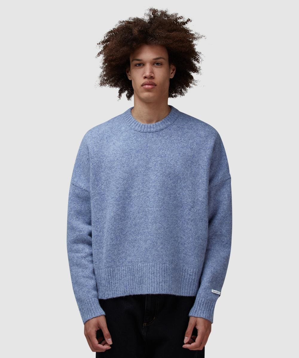 about:blank Mohair Knitted Logo Sweater (Blue/Ecru - S) - Size S, Male