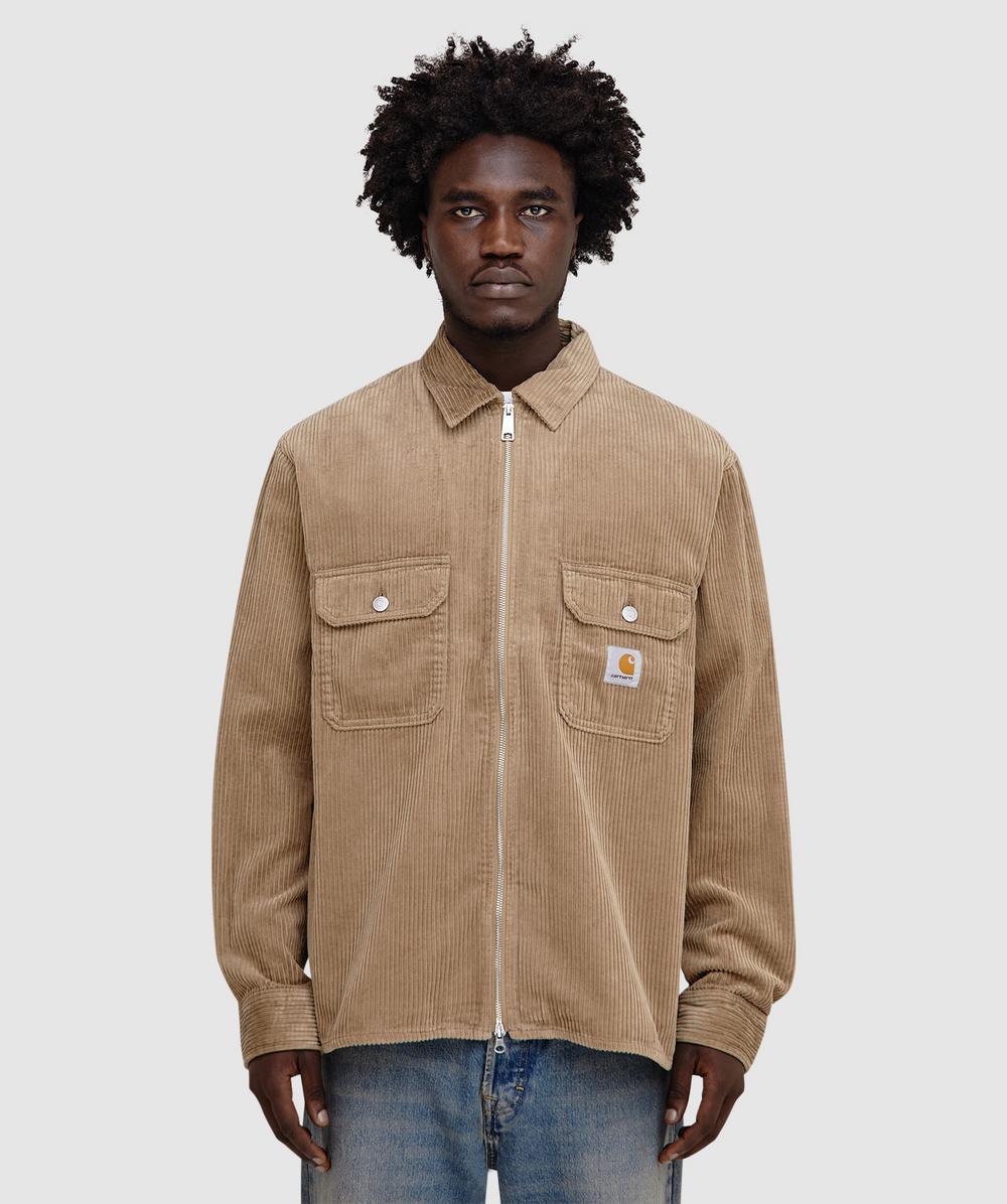 Carhartt Corduroy Zip-up Shirt With Classic Pointed Collar In Brown