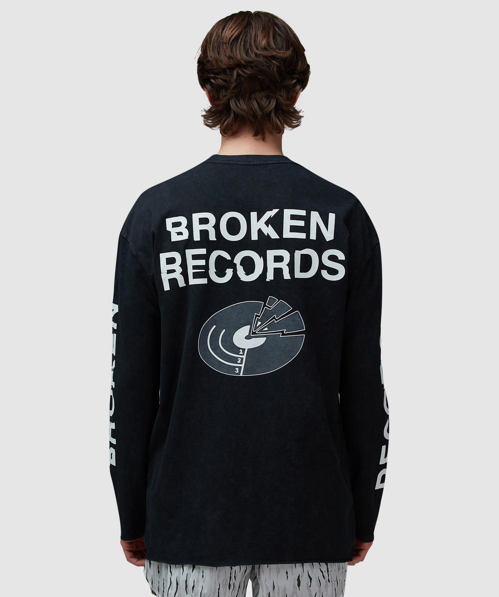 Over Over Easy Long Sleeve Broken Records T-Shirt (Black - M) - Size M, Male