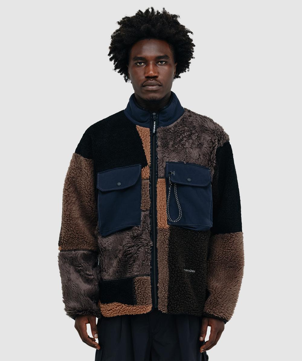 And Wander Mix Boa Jacket In Brown