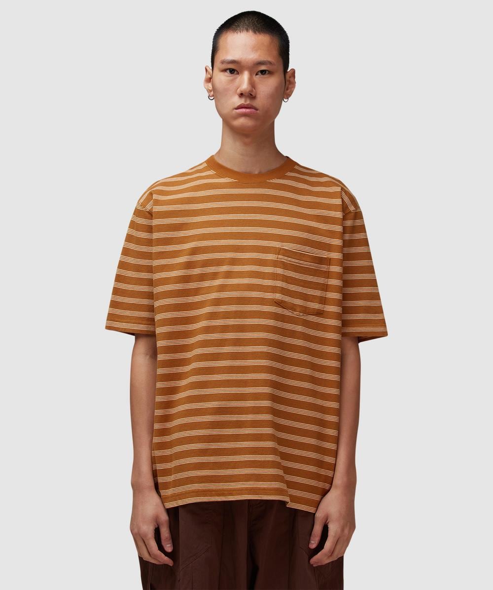 Beams Plus Pocket Pin Stripe T-shirt In Brown