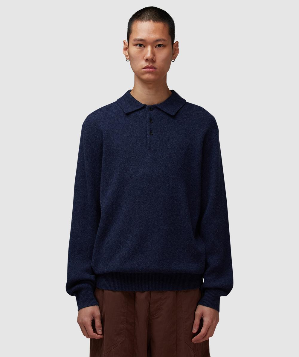 Beams Plus Knit Polo 9 Gauge Sweater In Blue