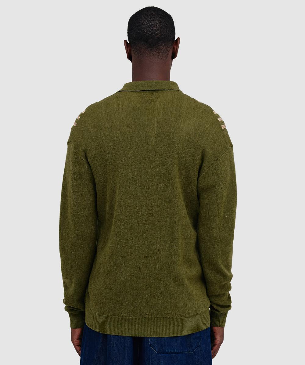 トップス Tightbooth STRIPE KNIT POLO OLIVE XL STRIPE KNIT OPEN POLO - TIGHTBOOTH® タイトブース オフィシャル
