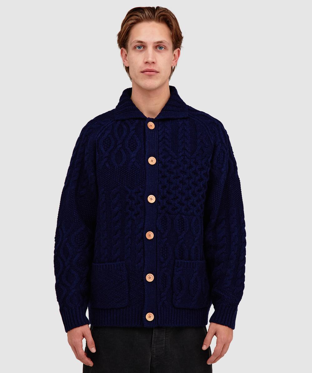 Beams Plus Alan Patchwork Cardigan In Blue