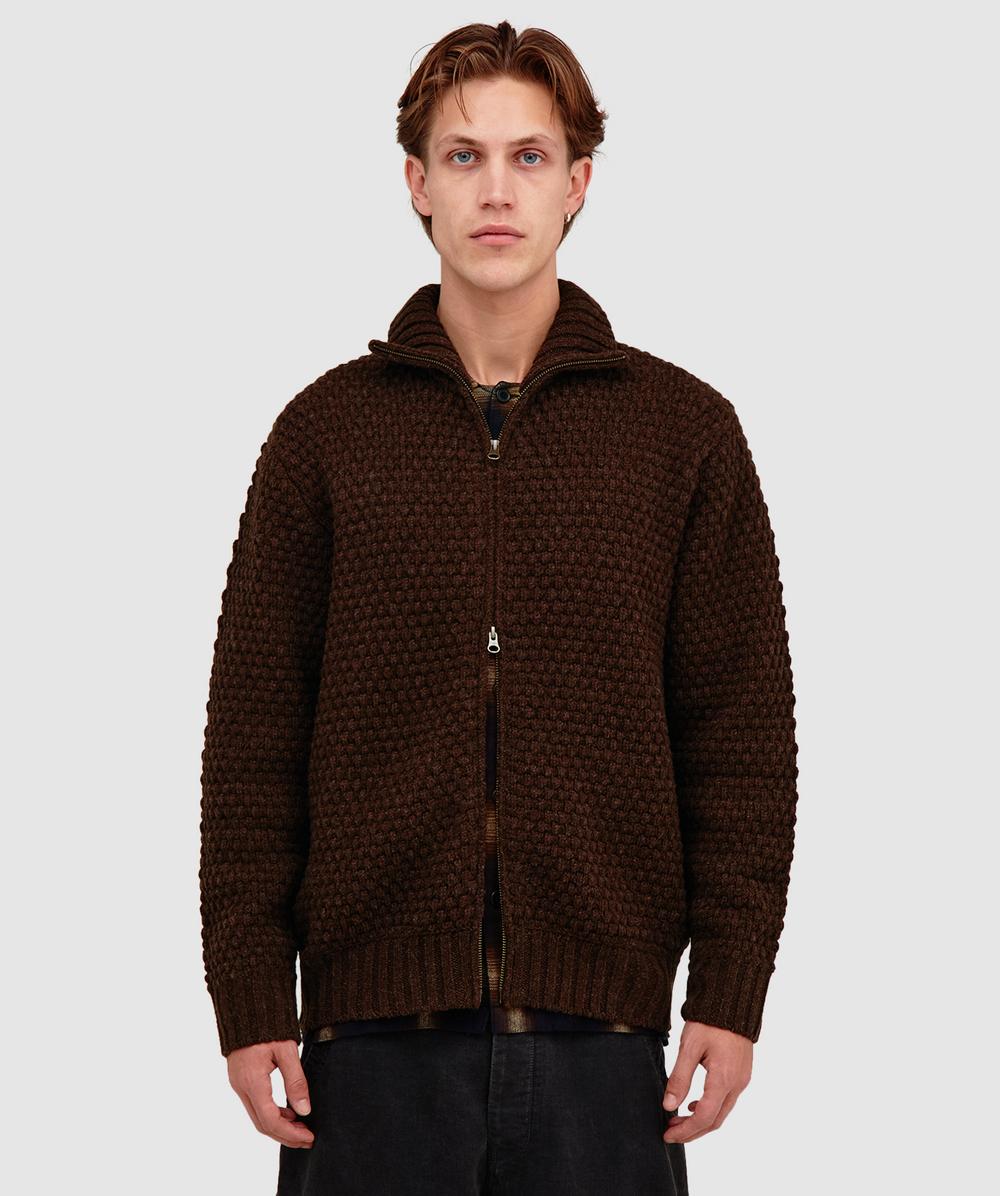 Beams Plus Popcorn Pattern Cardigan In Brown