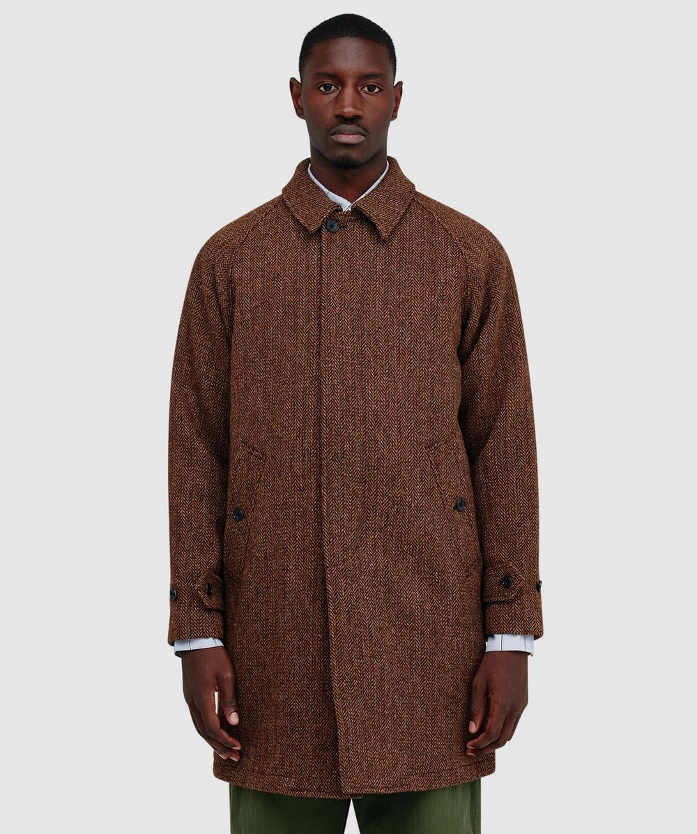 Beams Plus Bal Collar Harris Tweed Coat In Brown
