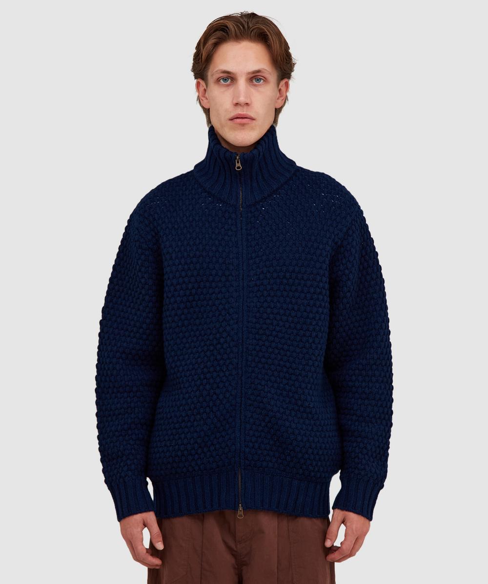 Beams Plus Popcorn Pattern Cardigan In Blue