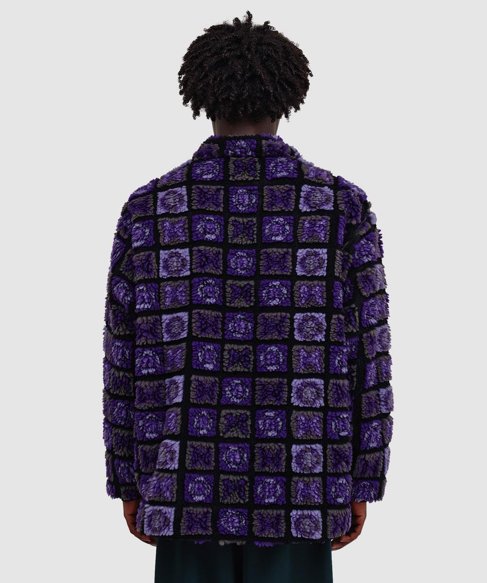 Needles Fur jacket | PAPILLON PLAID PILE - PURPLE/BLACK | SEVENSTORE