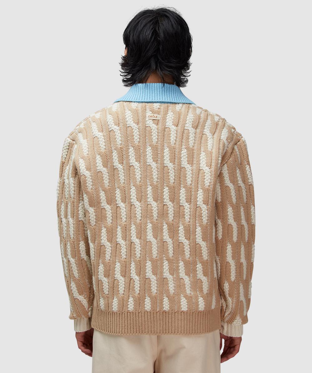 【中古】doublet WOOD YARN CARDIGAN M Drôle de Monsieur Two-tone cable knit cardigan | OFF WHITE