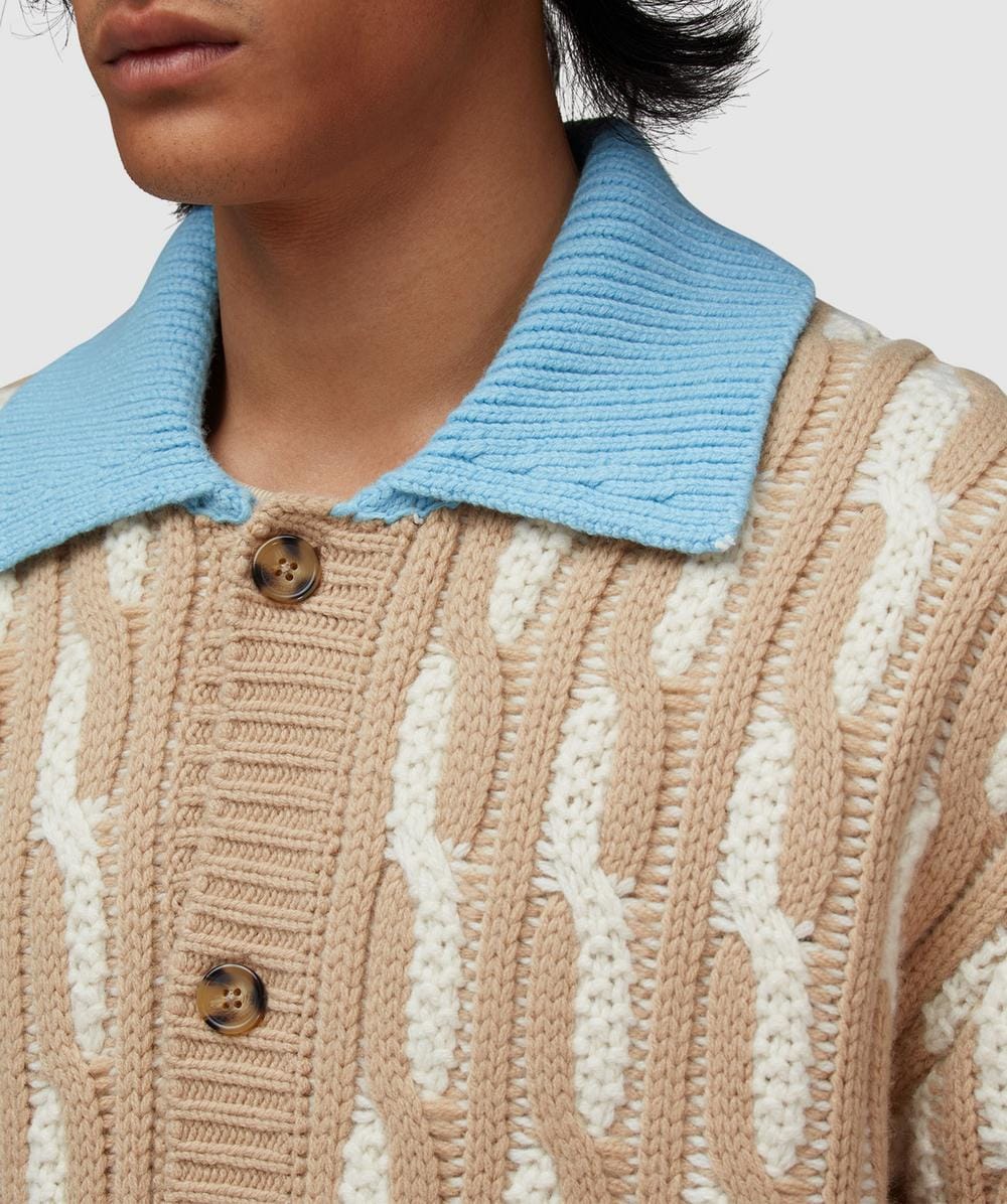 Drôle de Monsieur Two-tone cable knit cardigan | OFF WHITE