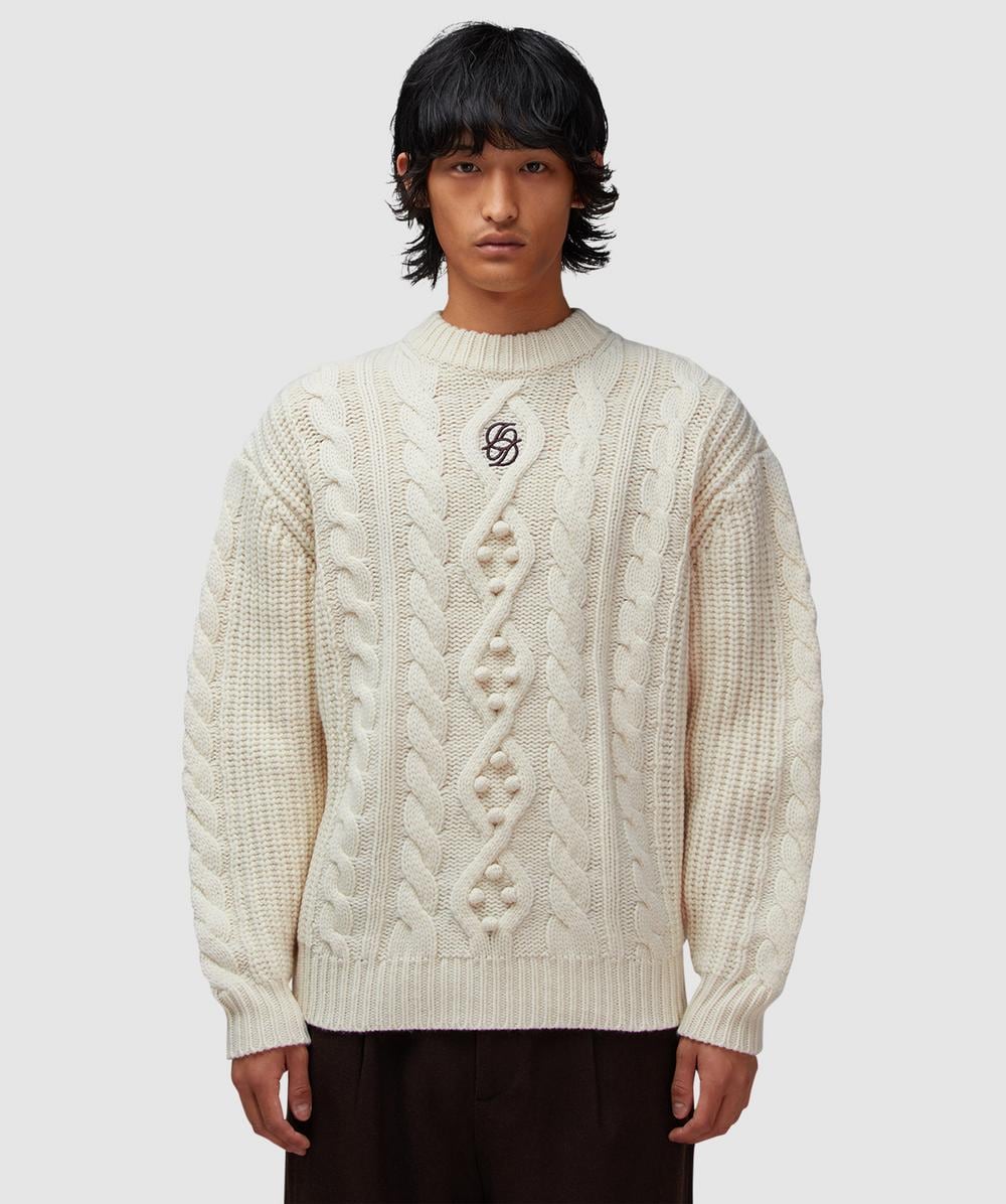 Drôle De Monsieur Torsade Stitch Knit Sweater In Neutral