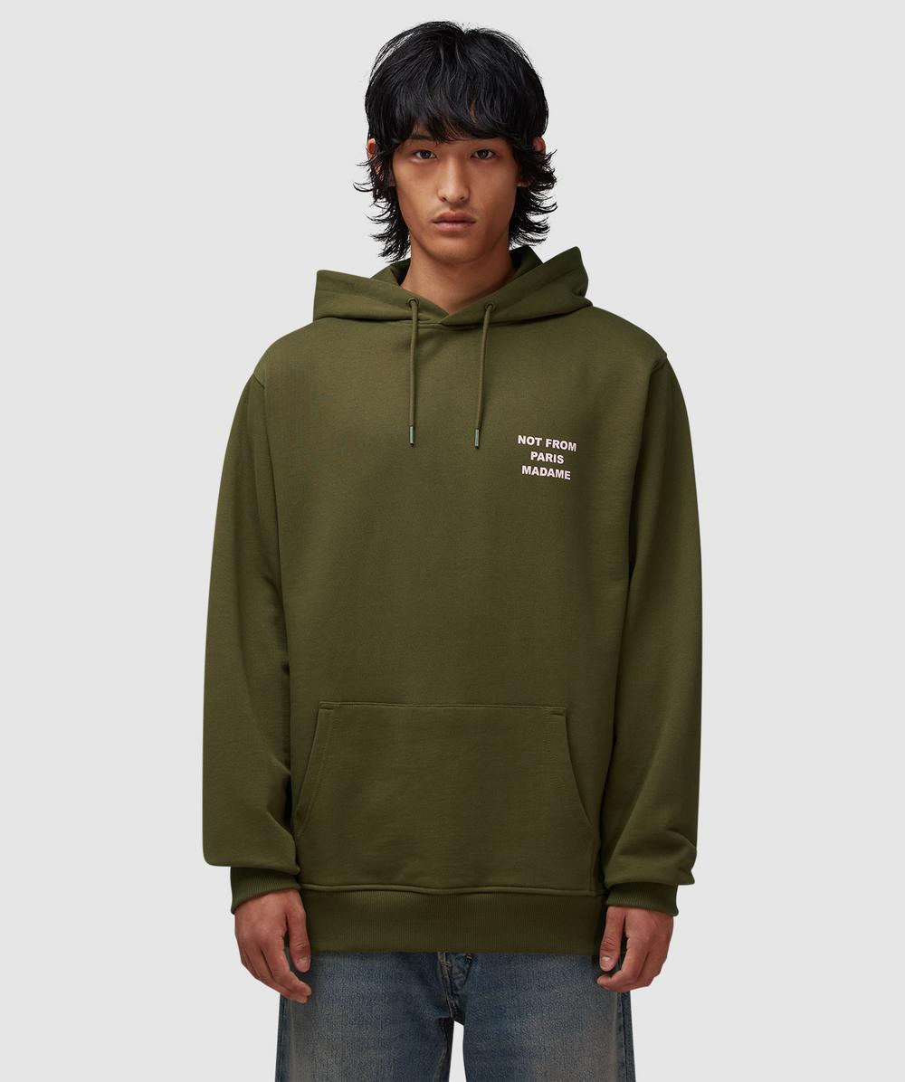 Drôle De Monsieur Men's Green Slogan Hoodie (Kaki - S) - Size S